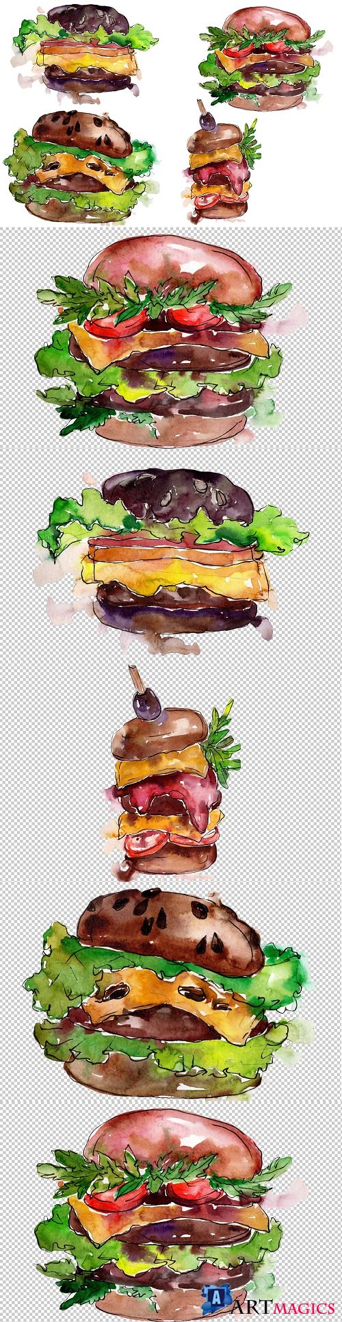 Hamburger Watercolor png - 3456769