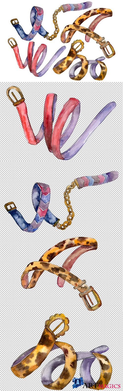 Chains, leather belts Watercolor png - 3456557