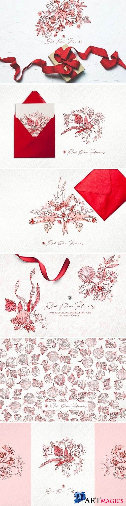 Red Pen Flowers - 3405822