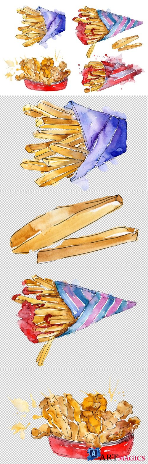 French fries Watercolor png - 3464202
