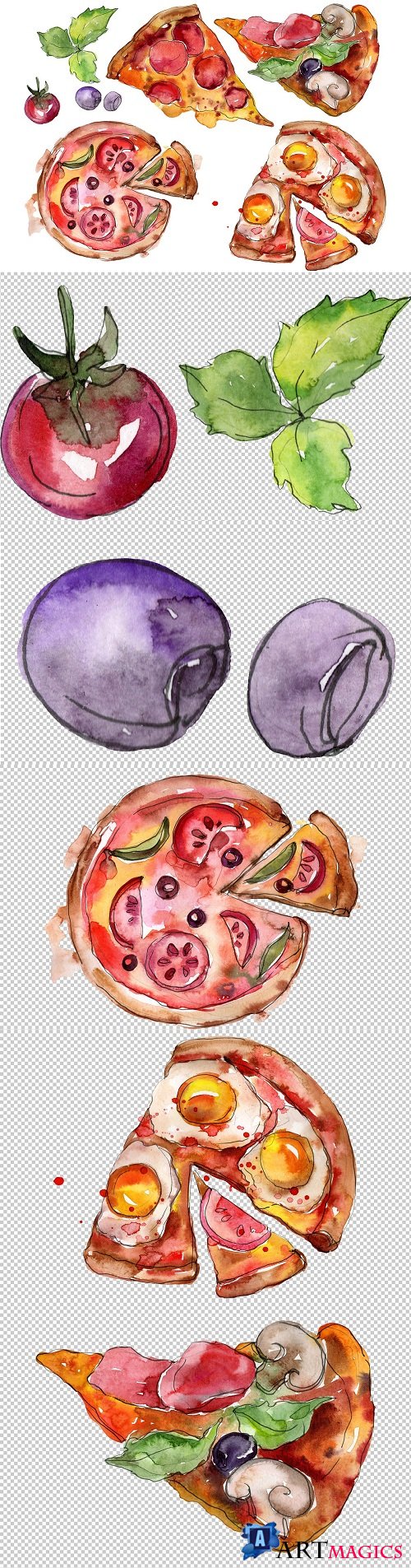 Pizza vegetable Watercolor png - 3470116