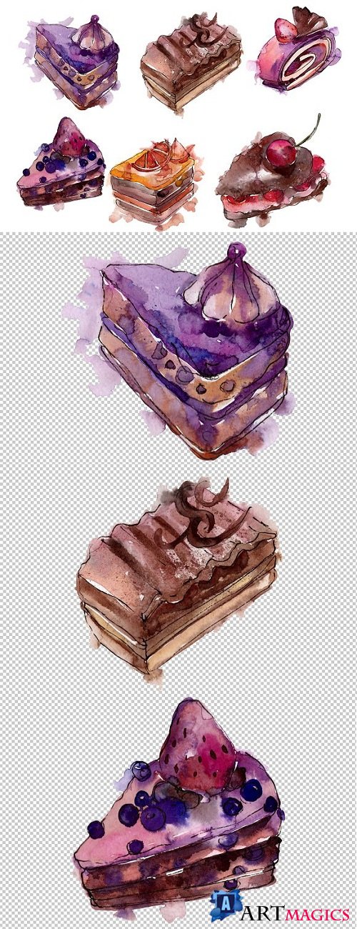 Sweet yummy cake Watercolor png  - 3476121