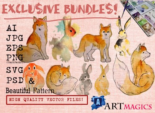 Fox and Rabbit Watercolor Set