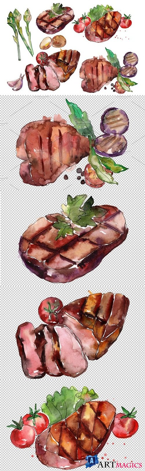 Steak Watercolor png - 3483722