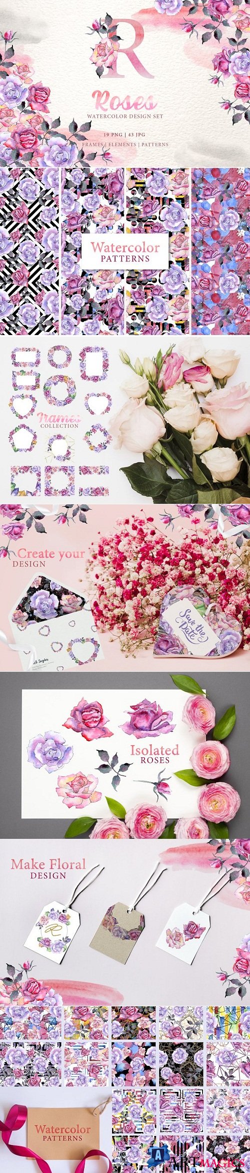 Pink Roses Watercolor png - 3425740