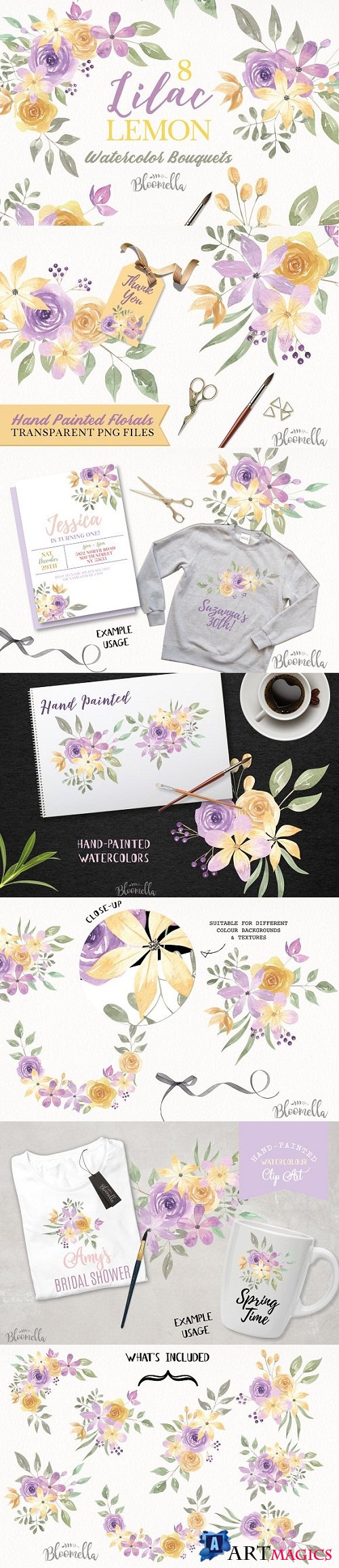 Watercolour Flowers Purple Lemon Kit - 3457350