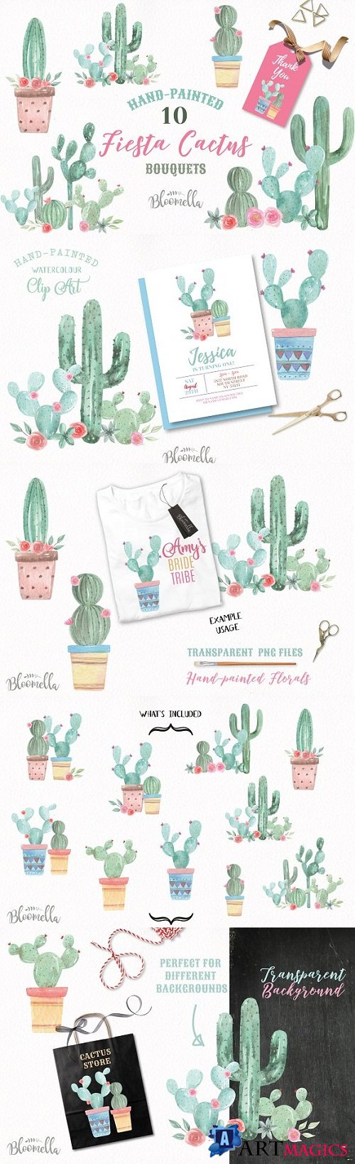 Cactus Watercolor Painted Clipart - 3087354
