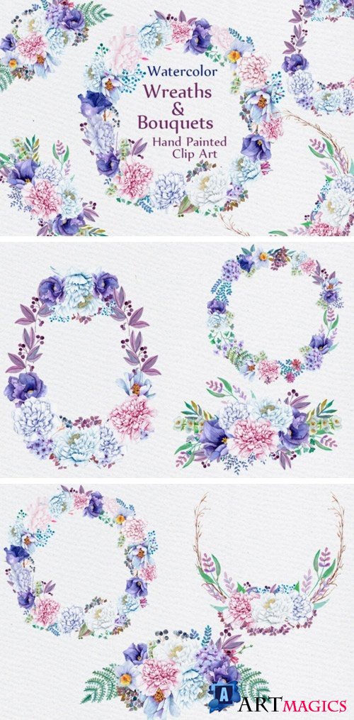 Watercolor wreaths and bouquets - 756064