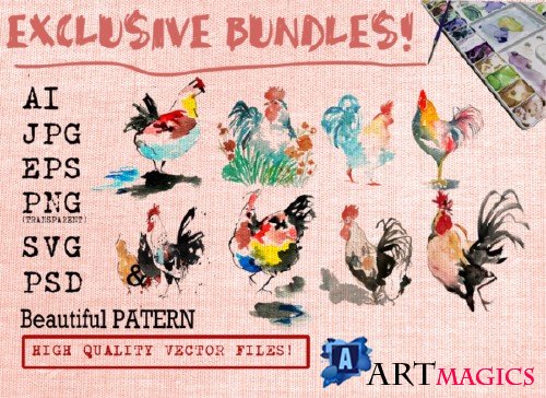 Rooster Watercolor Set