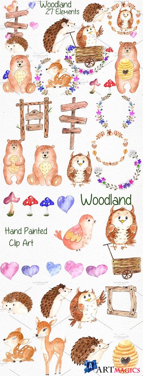 Watercolor forest animals clipart - 638677