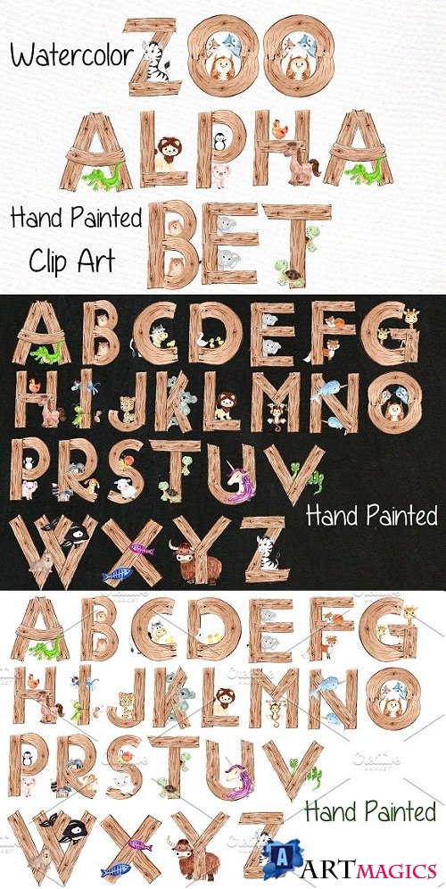 Watercolor animal alphabet clipart - 638620
