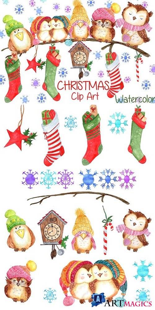 Watercolor Christmas clipart - 1023984