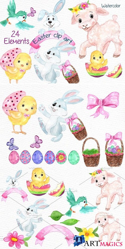 Watercolor Easter kids clipart - 638452