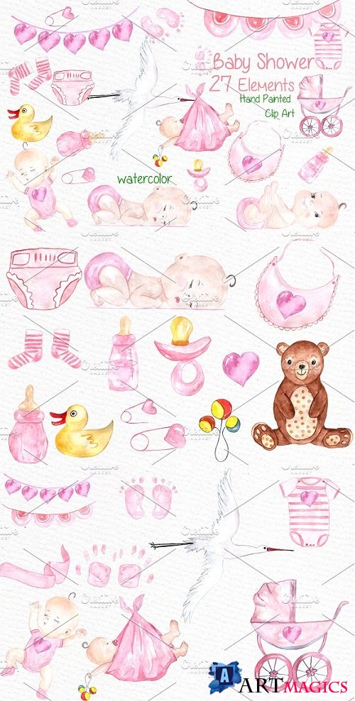Watercolor baby shower girl clipart - 638490