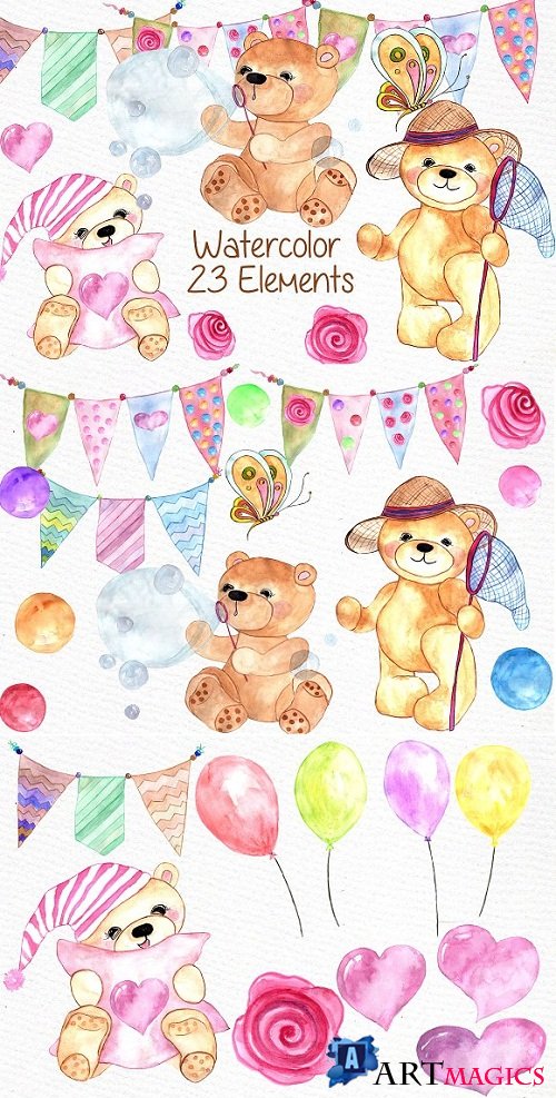 Watercolor teddy bear clipart - 638425