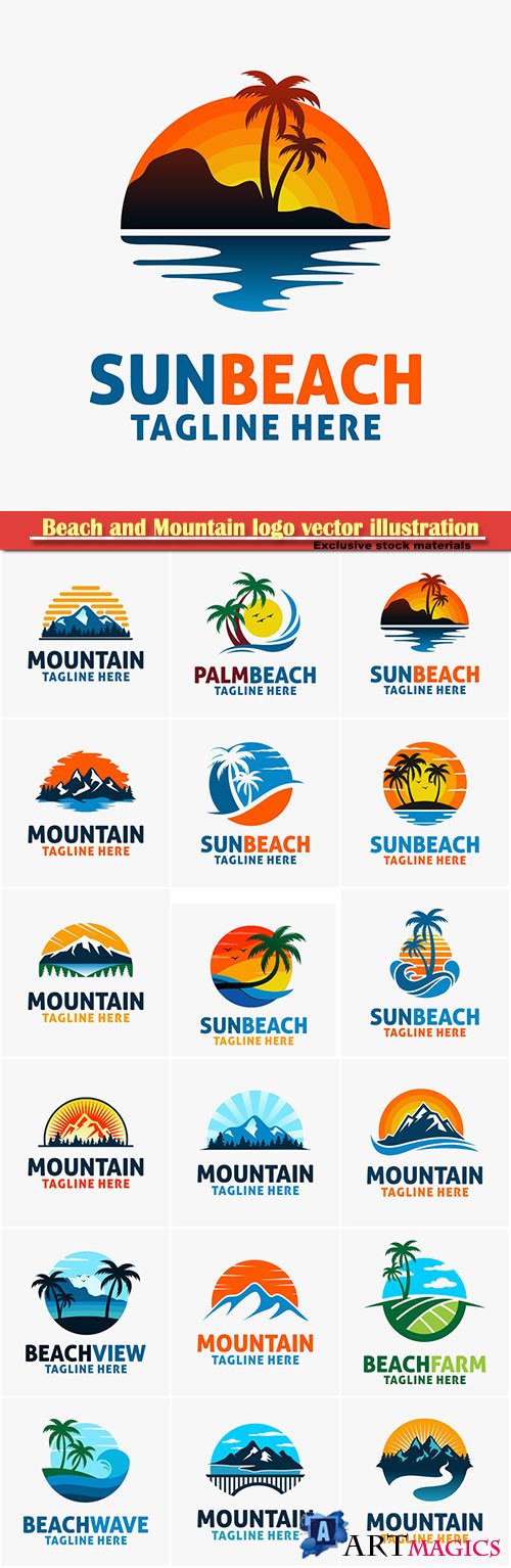 Beach and Mountain logo vector illustration