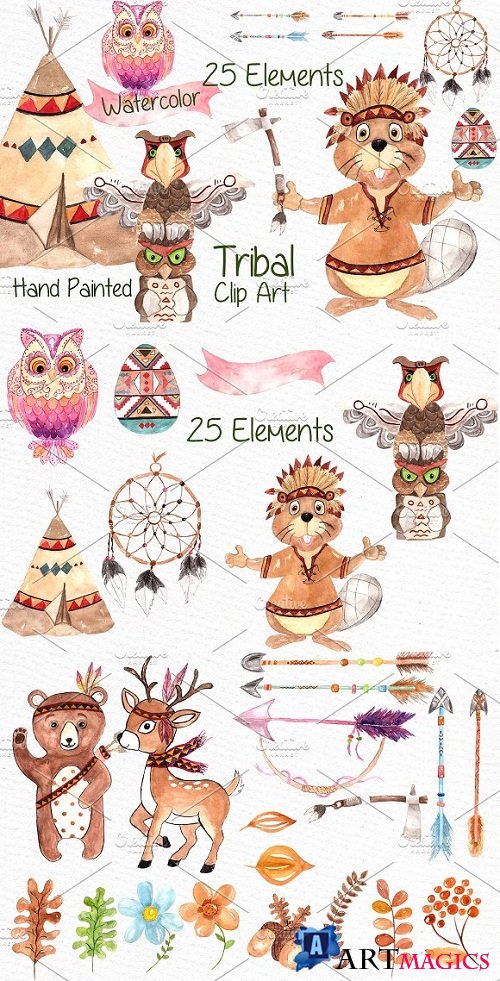 Watercolor kids tribal clipart - 638633
