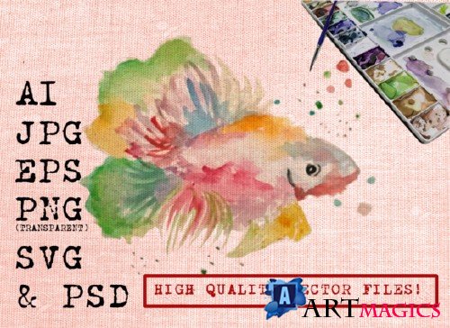 Abstract Fish Watercolors