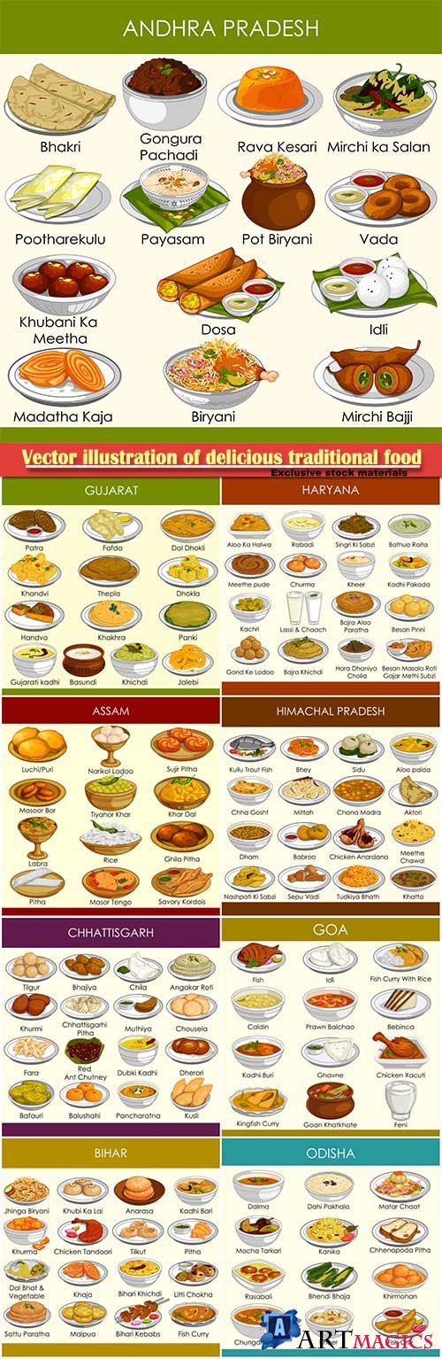 Vector illustration of delicious traditional food of India