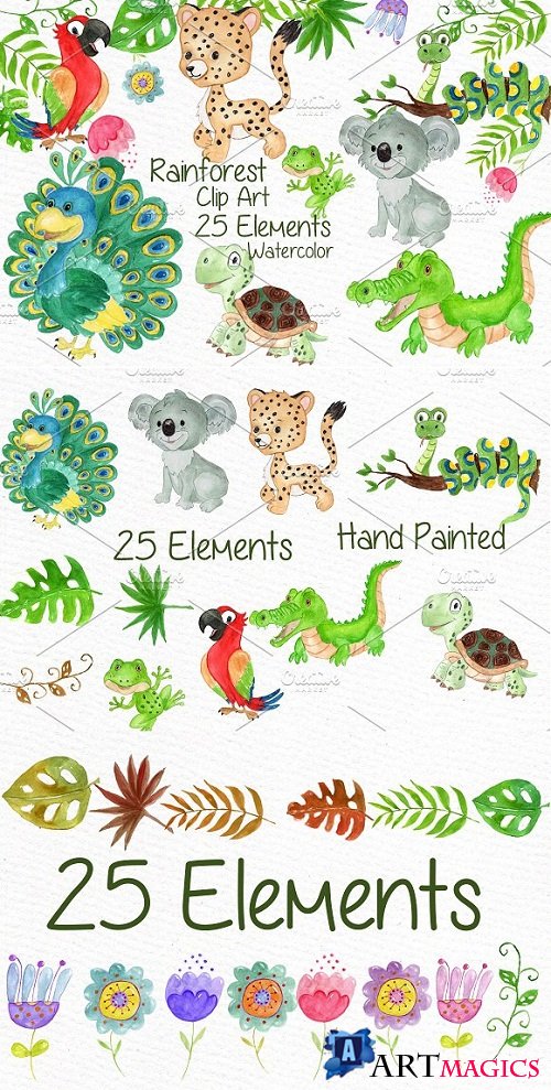 Watercolor animals clipart - 638734