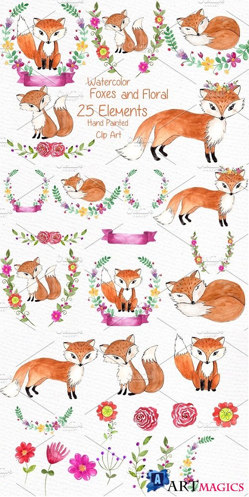 Watercolor fox clipart - 638686