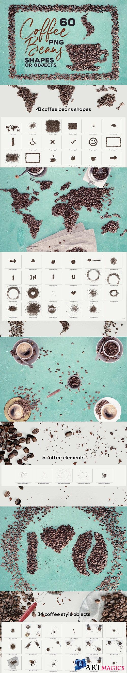 60 Coffee Beans - PNG Shapes & Objects 216772