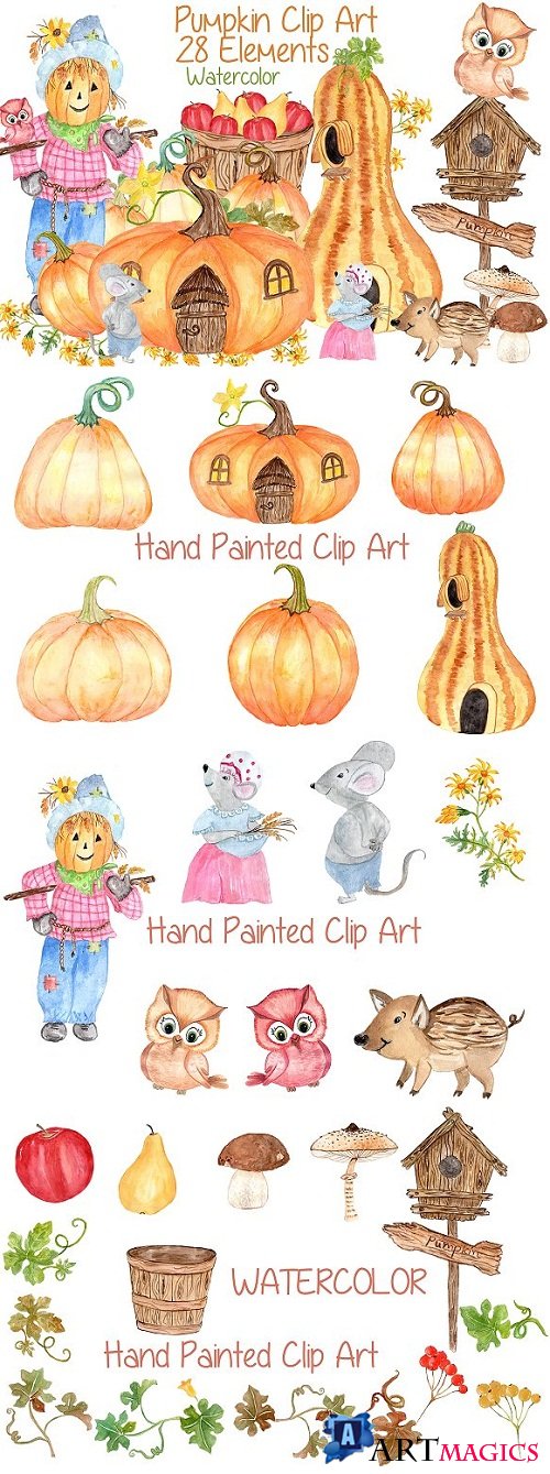 Watercolor pumpkin clipart - 779094