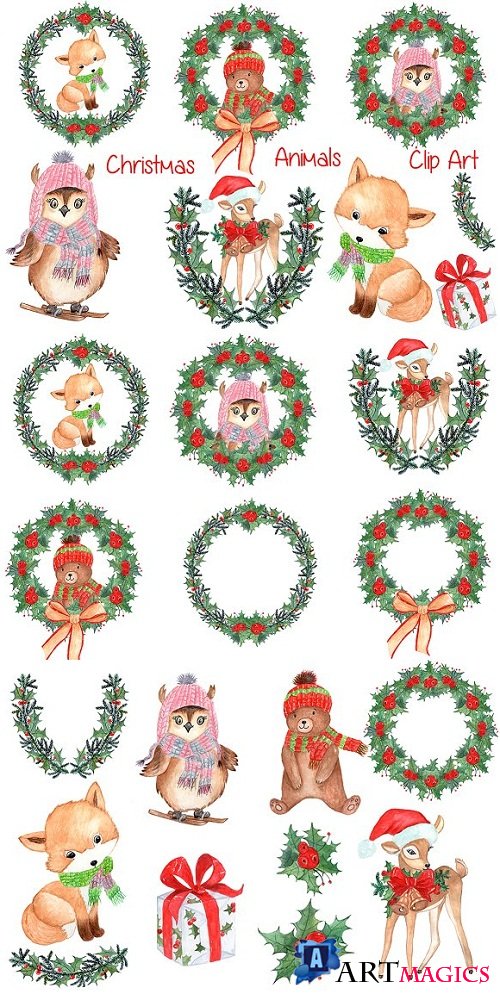 Watercolor Christmas kids clipart - 1017621