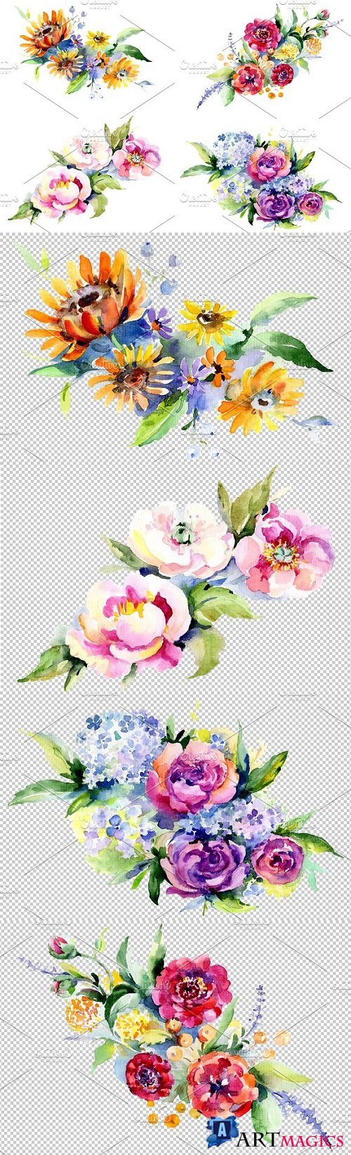 Bouquet Romantic Watercolor png - 3496796