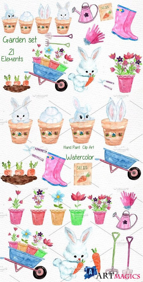 Watercolor garden clipart - 638568