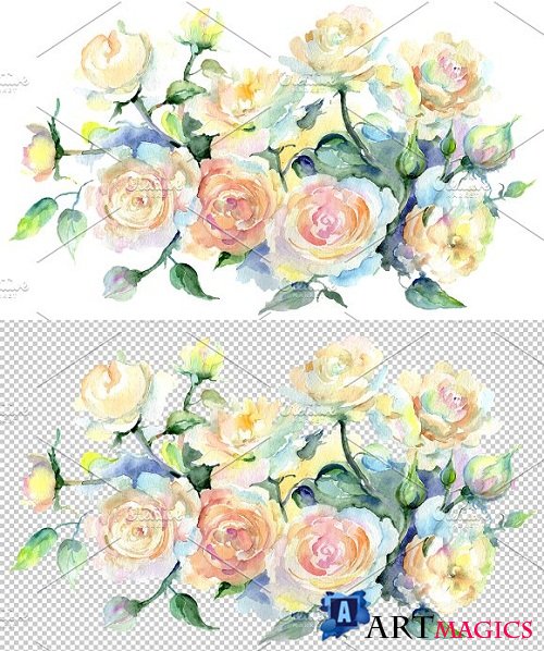 Bouquet or yellow roses Watercolor - 3499518
