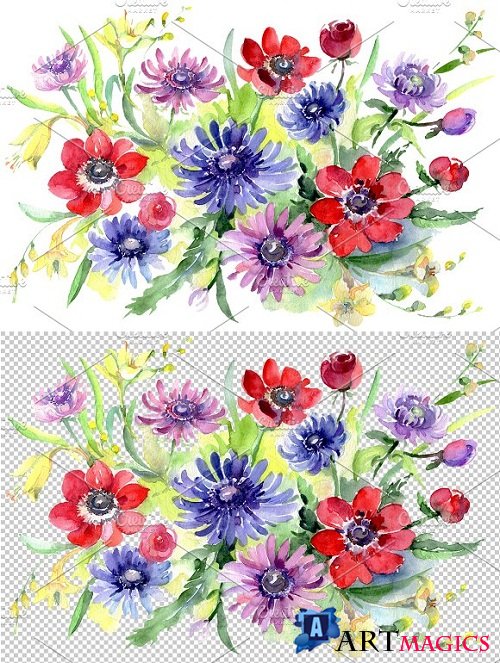 Bouquet of wild flowers Watercolor - 3499744