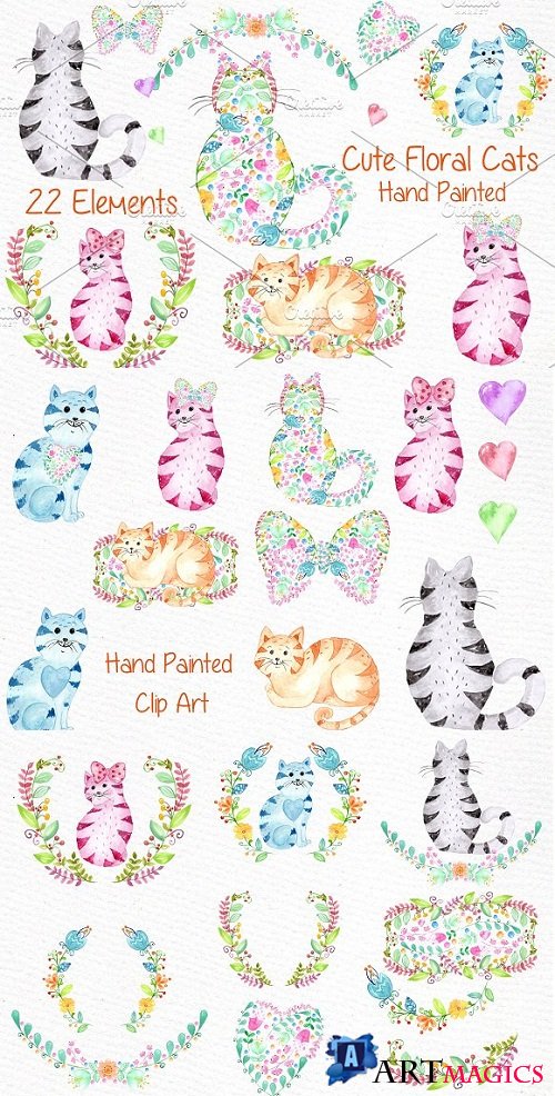 Cute watercolor cats clipart - 638515