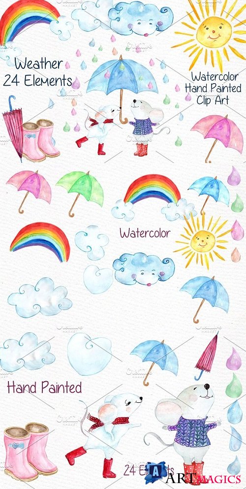 Watercolor weather clipart - 638504