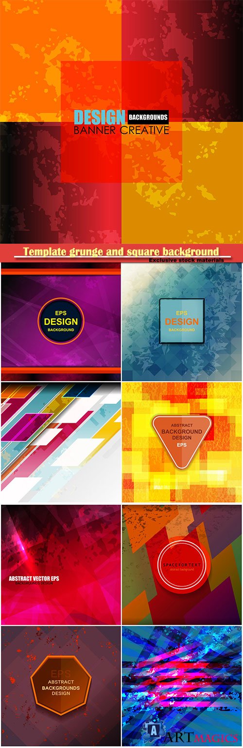 Template grunge and square background vector design