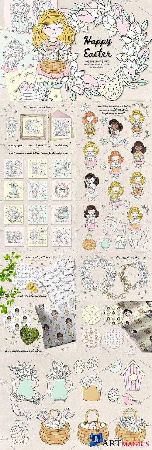 HAPPY EASTER Holiday Vector Set - 3491812