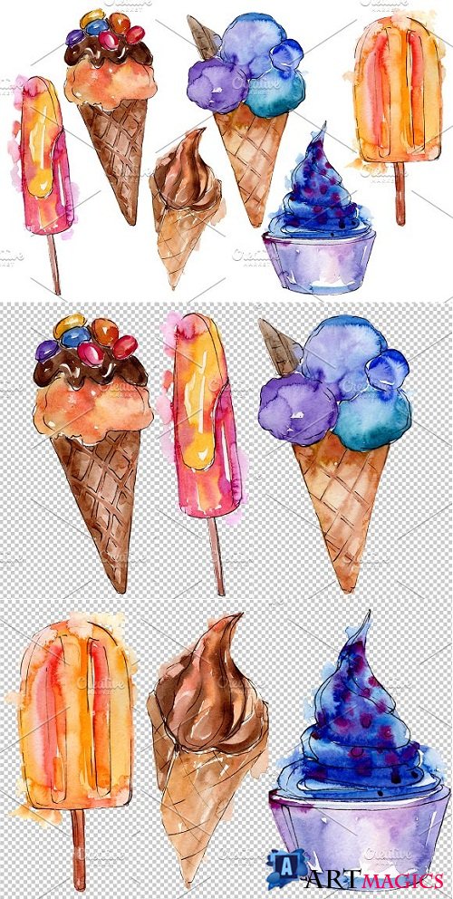 Ice cream berry Watercolor png - 3509153