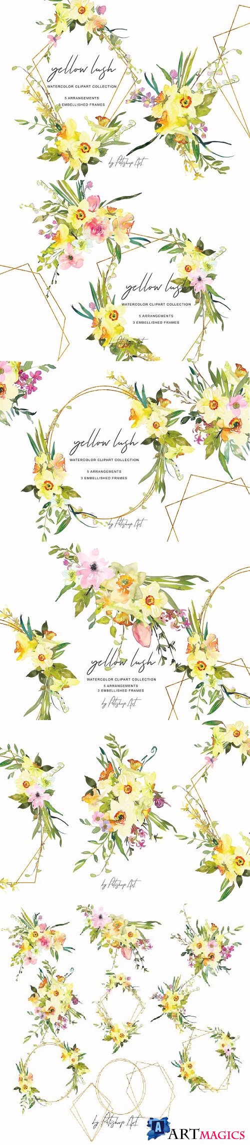 Watercolor Daffodil Bouquet & Frames - 3503055