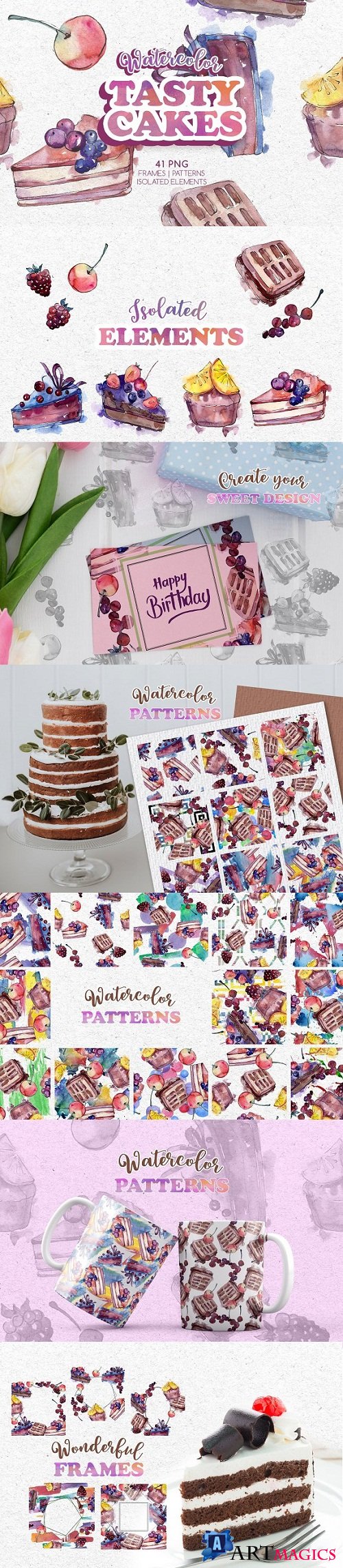 Tasty cakes Watercolor png - 3522468