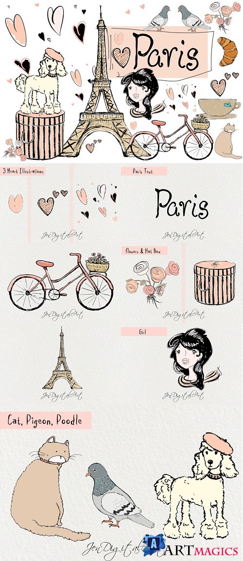 Paris | Clip Art Illustrations | PNG/JPEG - 221218