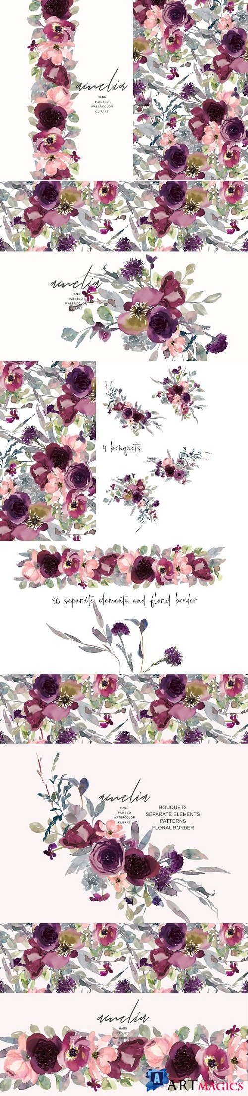 Watercolor Burgundy Elegant Flowers - 3199246