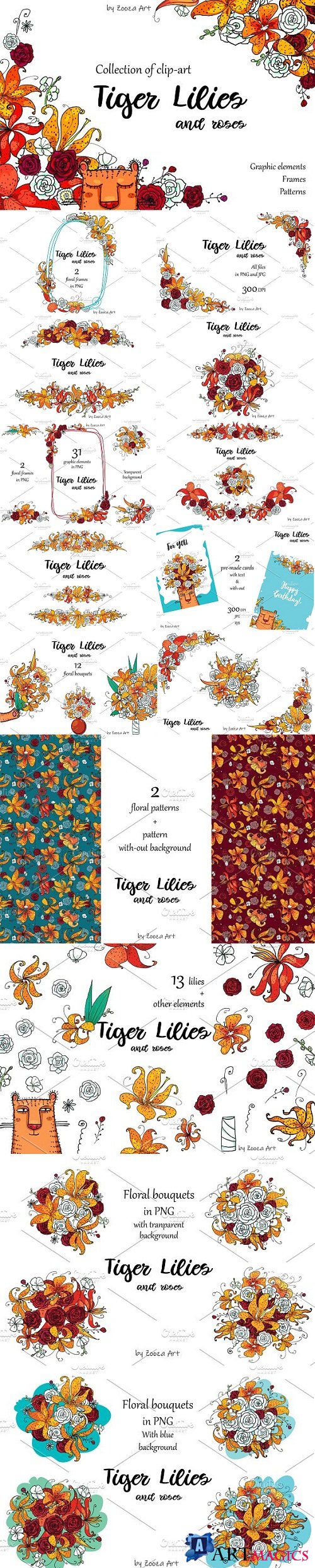 Tiger Lilies & Roses - clip-art - 2935820