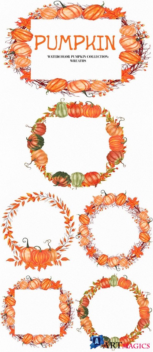 Watercolor Pumpkin Wreath - 2198086