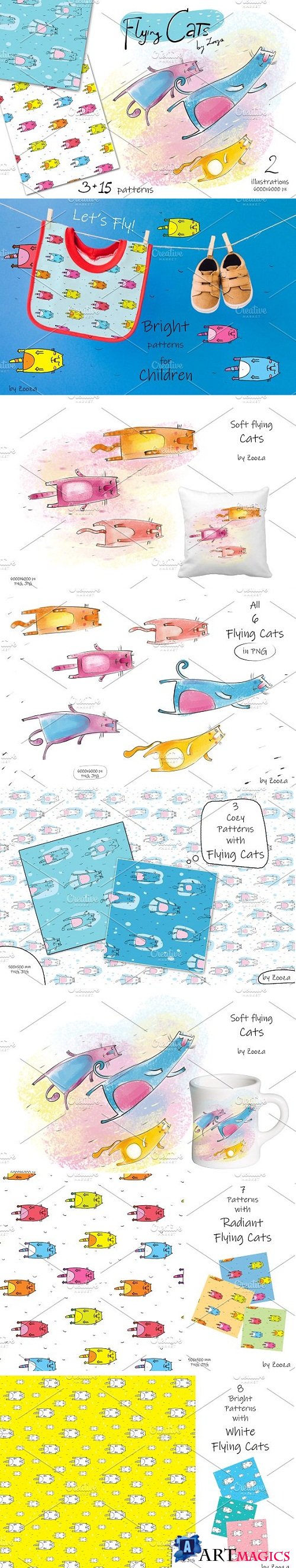 Flying Cats- patterns, illustrations - 3409058