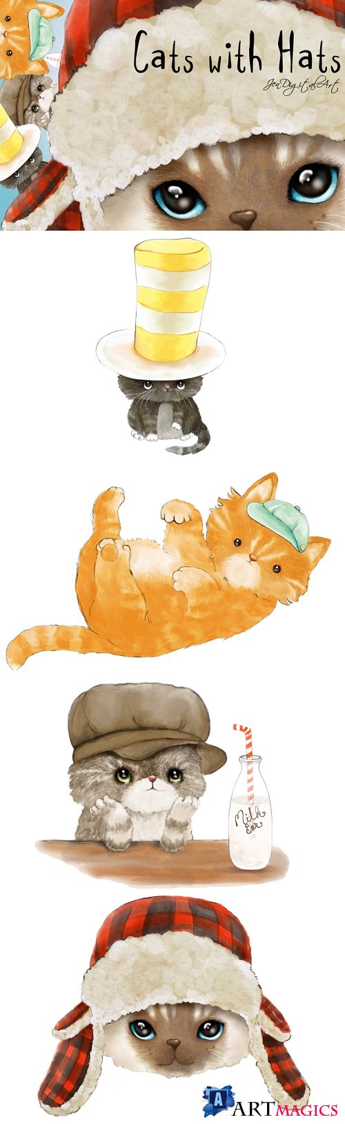 Cats with Hats Clip Art Illustrations - 184989
