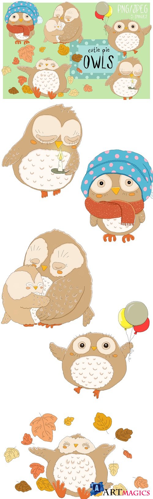 Cutie Pie Owls | Clip art illustrations PNG/JPE - 103515