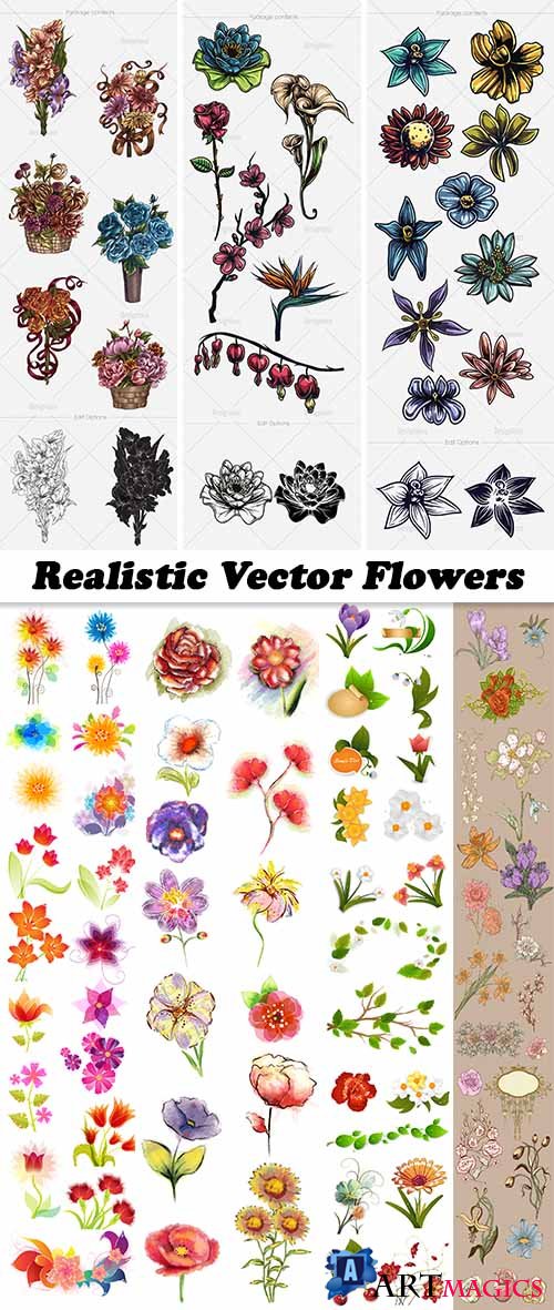 186 Realistic Vector Flowers