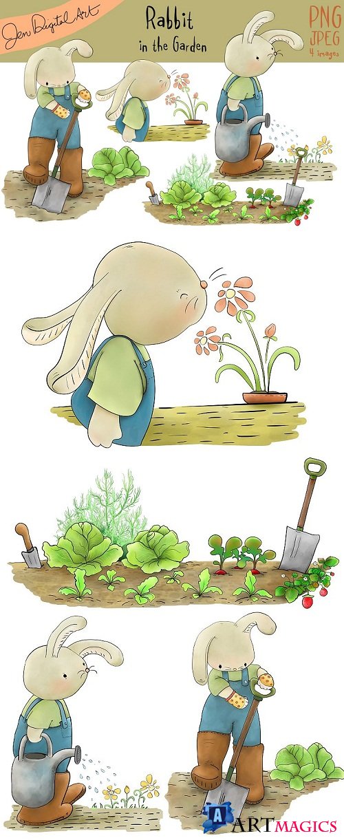 Rabbit in the Garden - Clip art illustration - 101634