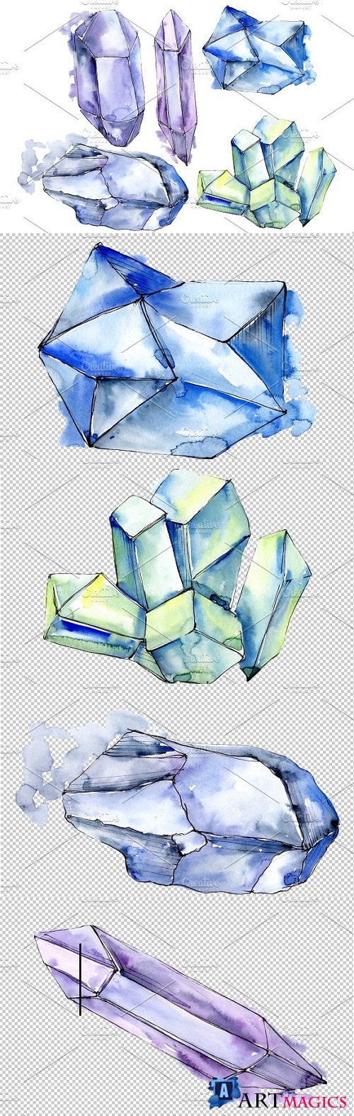 Crystals blue Watercolor png - 3533303
