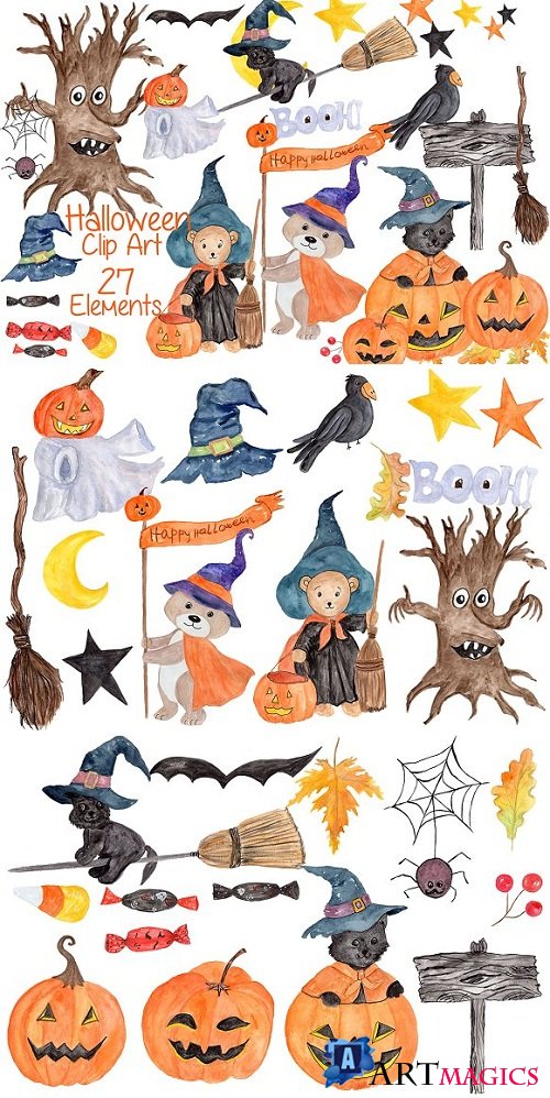 Watercolor Halloween kids clipart - 847698